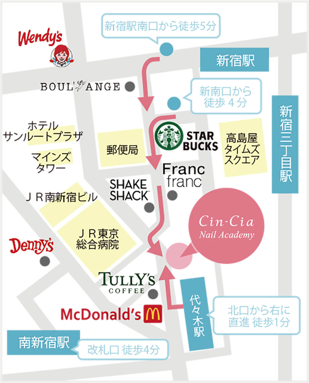ネイルスクール シンシア東京新宿校へのアクセス図